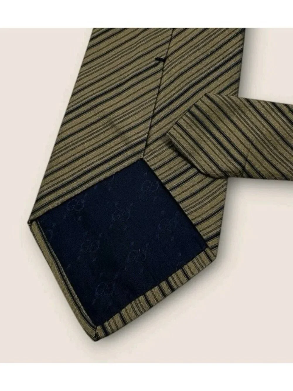 GUCCI Silk Tie ITALY Beige Black Striped W:3.7